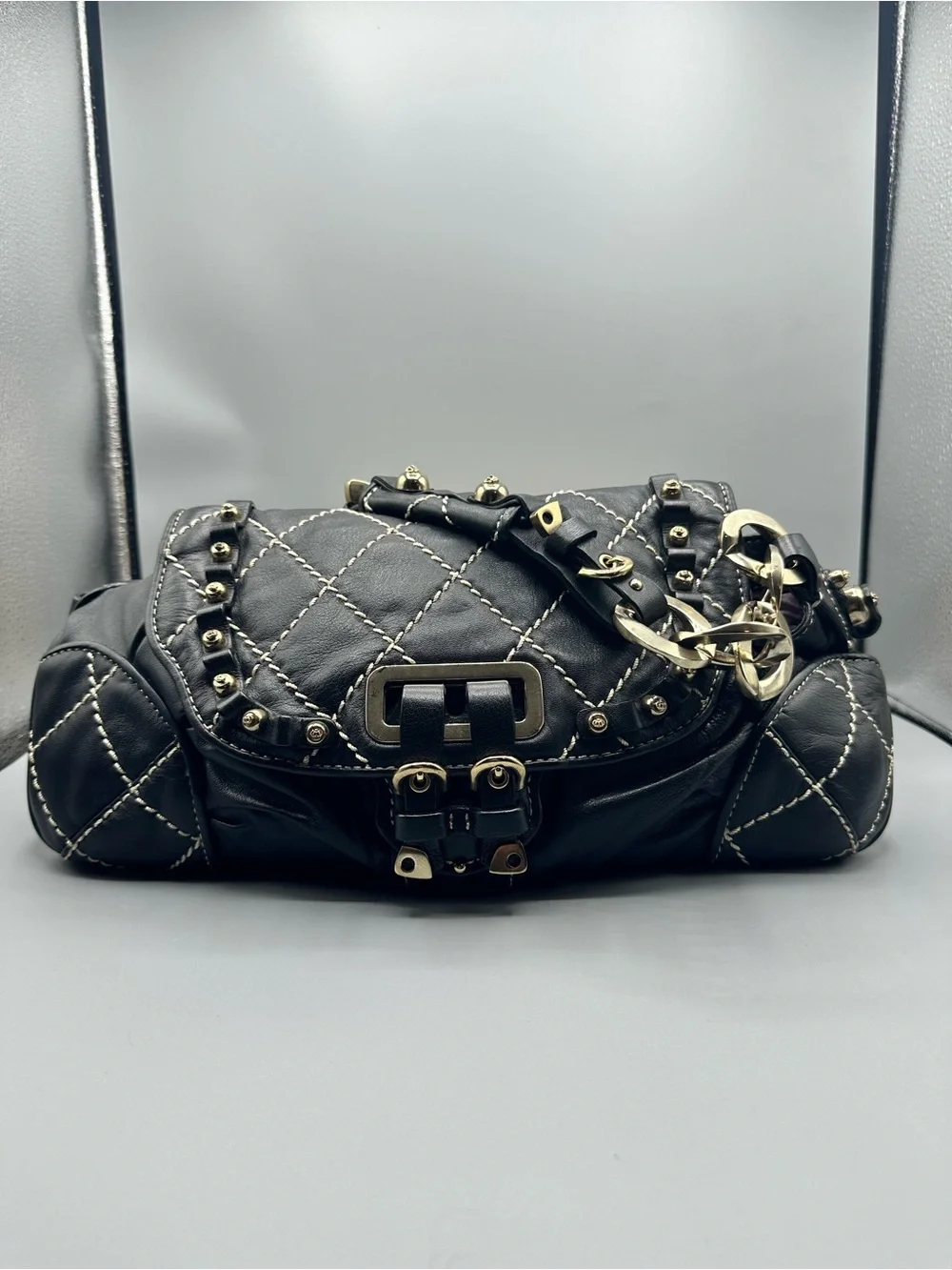 Juicy Couture Black Quilted Satchel with Gold Hardware